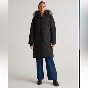 Quince Black Hooded Coat with Fur Trim